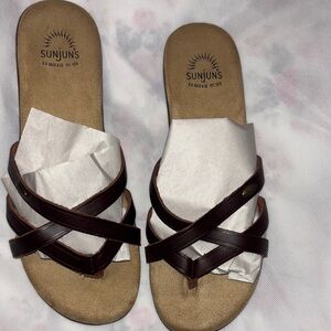Women's Brown Strappy Slide Sandals